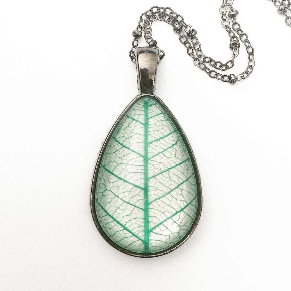 Beautiful Turquoise Pressed Leaf Necklace